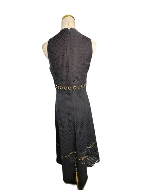 Gianni Bini Black Eyelet Midi Dress with Gold Grommet Detail Size 6 - Picture 4 of 7